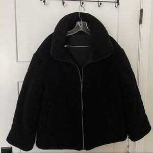 NWT Laundry by Shelli Segal black teddy  faux fur reversible coat size M